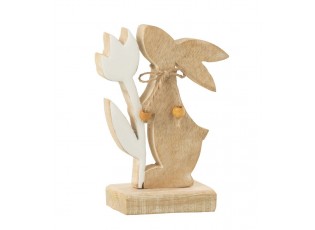 Dřevěná dekorace králíček s tulipánem - 10*5*15 cm