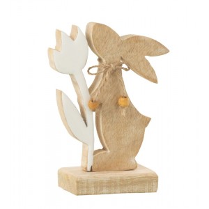Dřevěná dekorace králíček s tulipánem - 10*5*15 cm