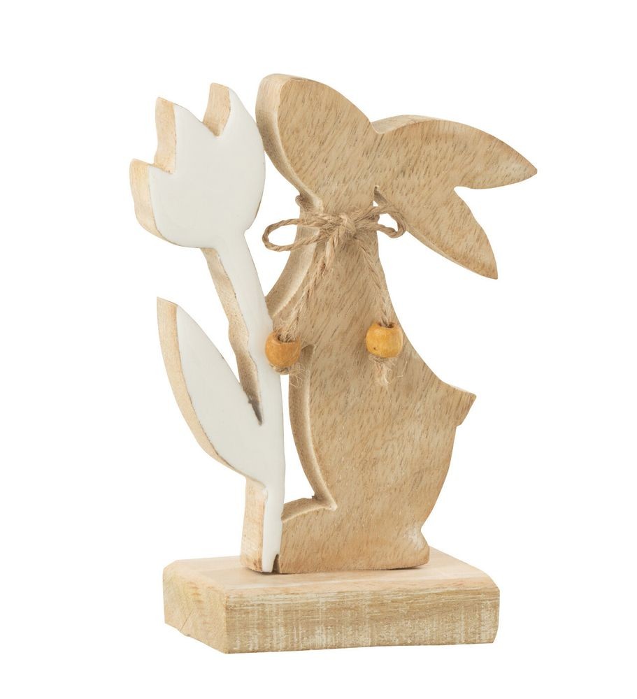 Dřevěná dekorace králíček s tulipánem - 10*5*15 cm 31300