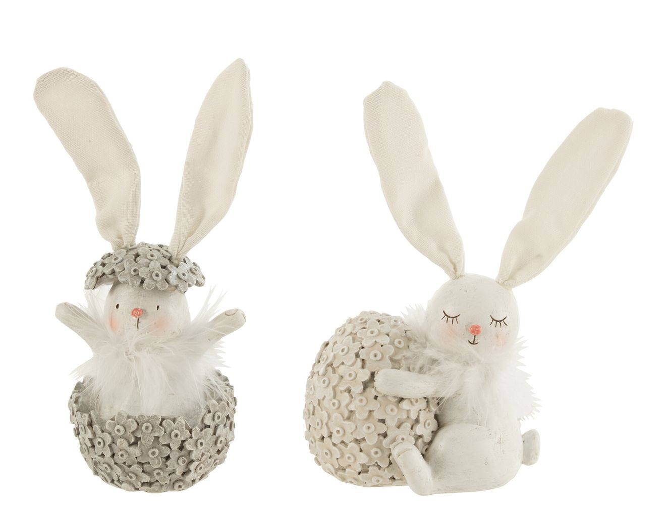 Set 2ks dekorace králíček s květovanými vajíčky - Ø 8*19/ 11*8*18 cm J-Line by Jolipa