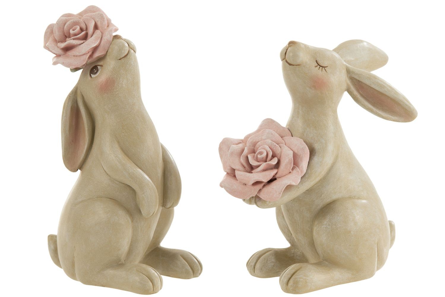 Set 2ks hnědá dekorace králíček s květy - 12*9*21cm J-Line by Jolipa