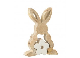 Dřevěná dekorace králíček s kytičkou - 9*3*14 cm