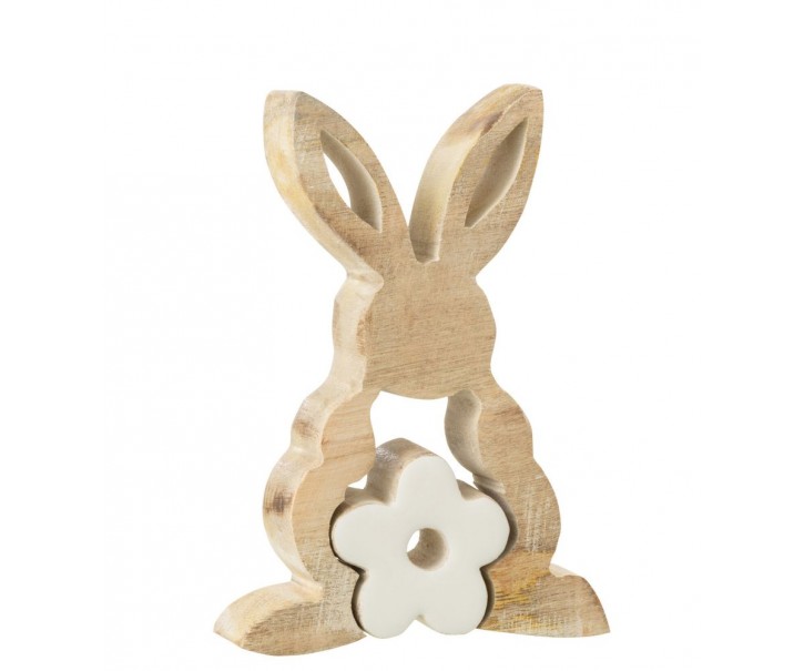 Dřevěná dekorace králíček s kytičkou - 9*3*14 cm