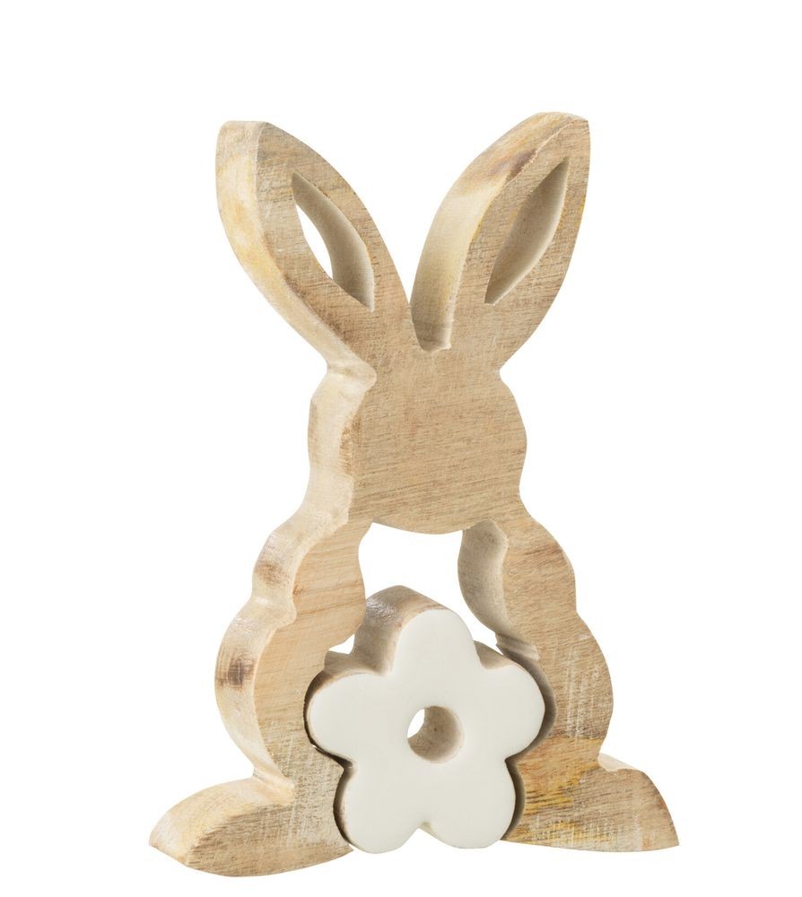 Levně Dřevěná dekorace králíček s kytičkou - 9*3*14 cm 31305