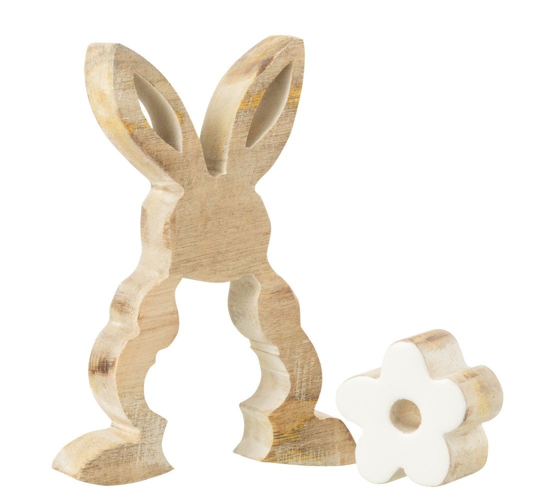 Dřevěná dekorace králíček s kytičkou - 9*3*14 cm