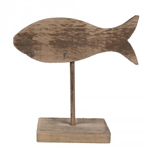 Hnědá antik dřevěná dekorace ryba na podstavci - 20*8*20 cm