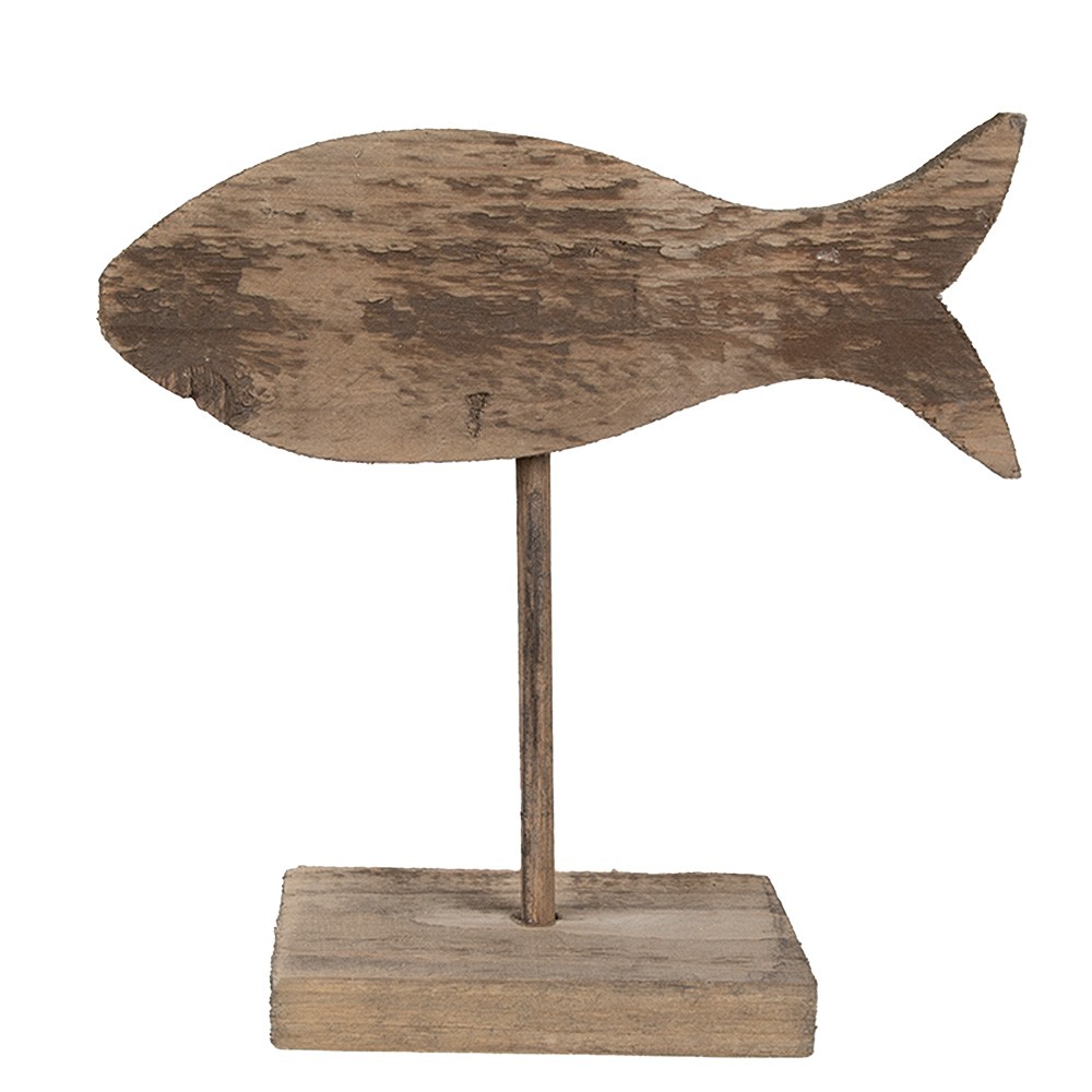 Hnědá antik dřevěná dekorace ryba na podstavci - 20*8*20 cm 6H2372