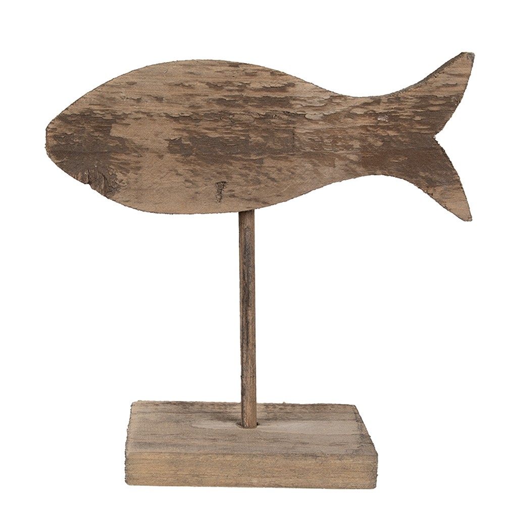 Hnědá antik dřevěná dekorace ryba na podstavci - 20*8*20 cm