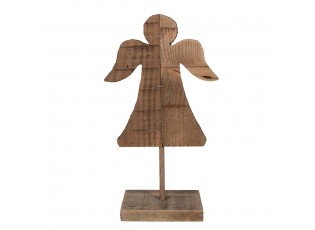 Hnědá antik dřevěná dekorace Anděl na podstavci - 18*8*30 cm