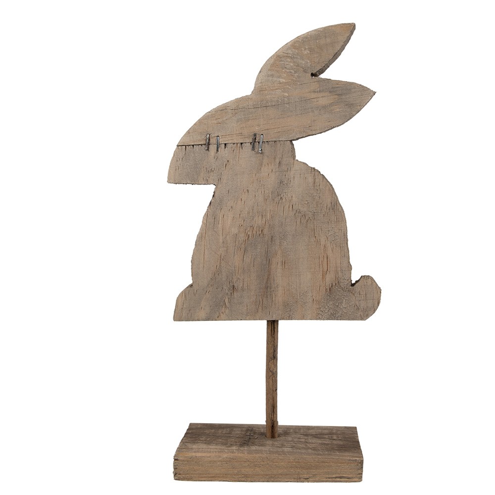 Hnědá antik dřevěná dekorace králík na podstavci - 14*8*30 cm