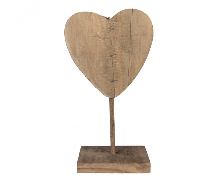 Hnědá antik dřevěná dekorace srdce na podstavci - 15*8*27 cm
