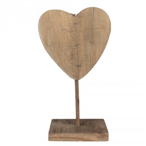 Hnědá antik dřevěná dekorace srdce na podstavci - 15*8*27 cm