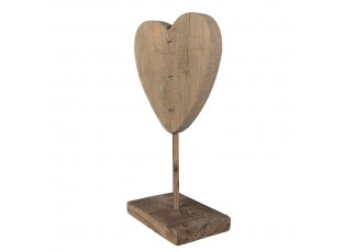 Hnědá antik dřevěná dekorace srdce na podstavci - 15*8*27 cm