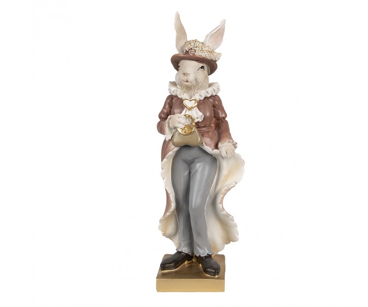 Dekorace králičí žena ve zdobném kabátku a kabelkou - 10*8*30 cm