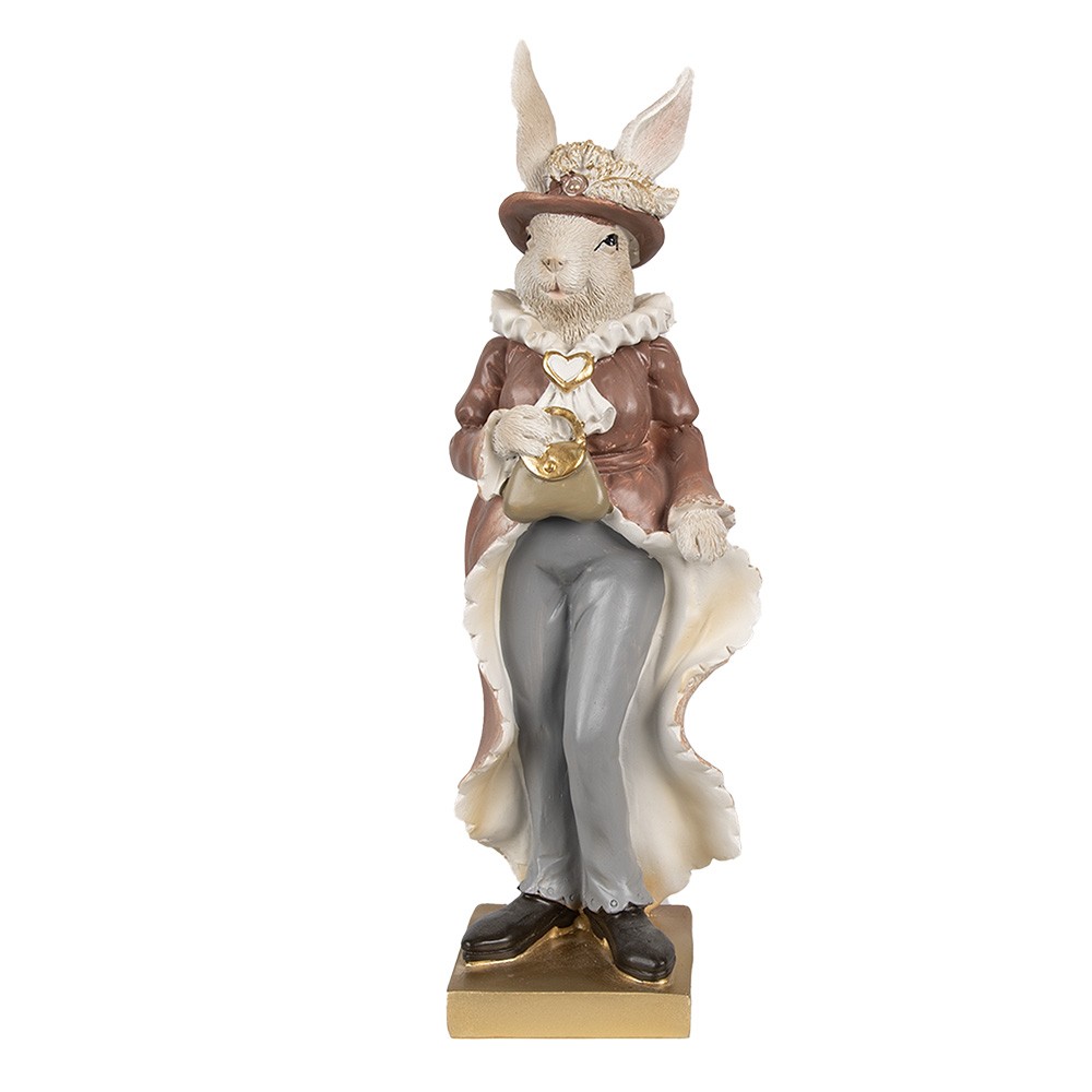 Dekorace králičí žena ve zdobném kabátku a kabelkou - 10*8*30 cm Clayre & Eef