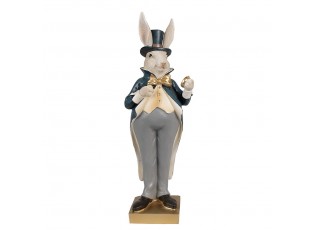 Dekorace králík ve zdobném kabátě a hodinkami - 10*8*30 cm