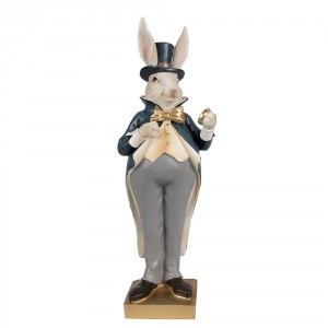 Dekorace králík ve zdobném kabátě a hodinkami - 10*8*30 cm