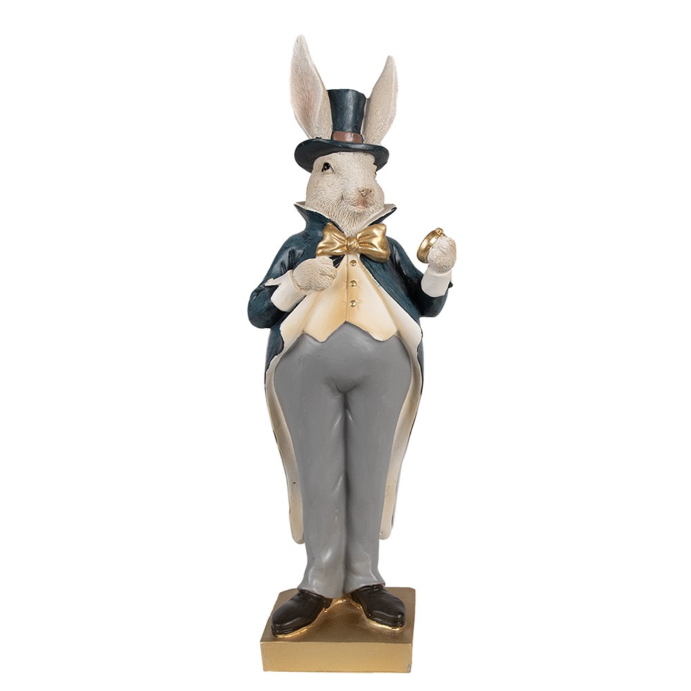 Dekorace králík ve zdobném kabátě a hodinkami - 10*8*30 cm 6PR4129