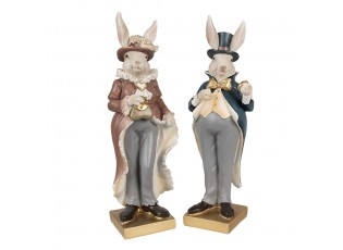Dekorace králík ve zdobném kabátě a hodinkami - 10*8*30 cm