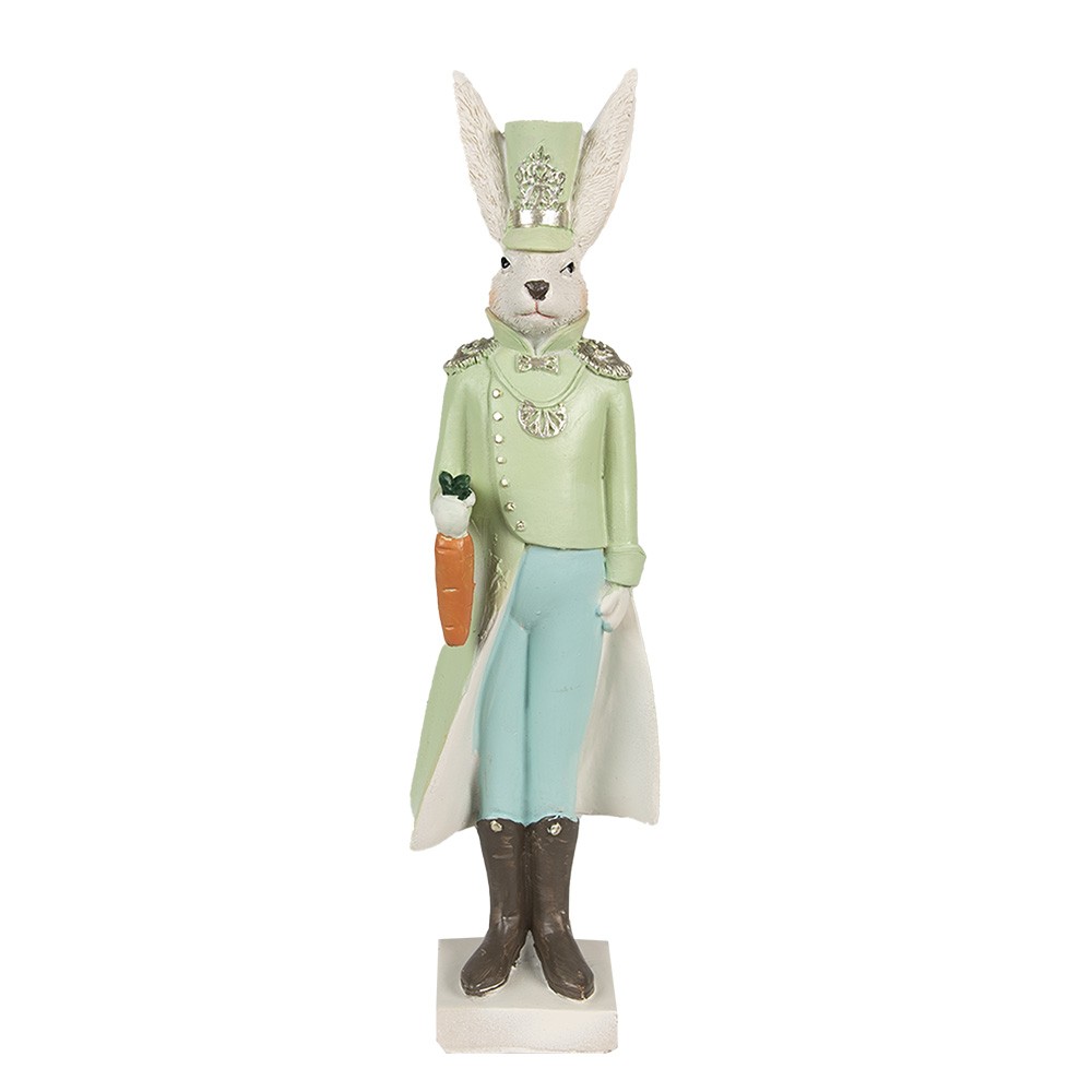 Dekorace zajíc v zelené uniformě a mrkví - 7*6*23 cm Clayre & Eef