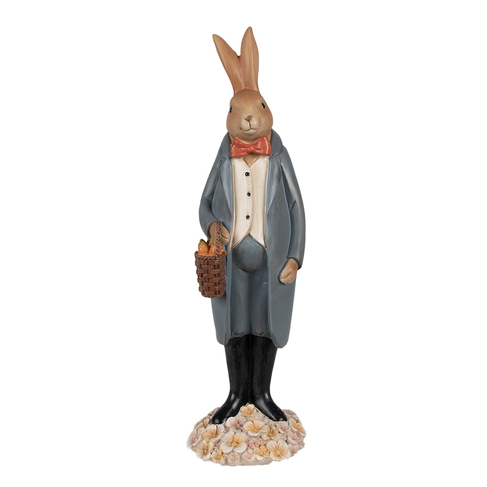 Dekorace králík v modrém kabátku a mrkvemi - 10*9*34 cm Clayre & Eef
