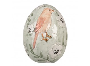 Dekorace zelené vajíčko s květy a ptáčkem - Ø 10*13 cm