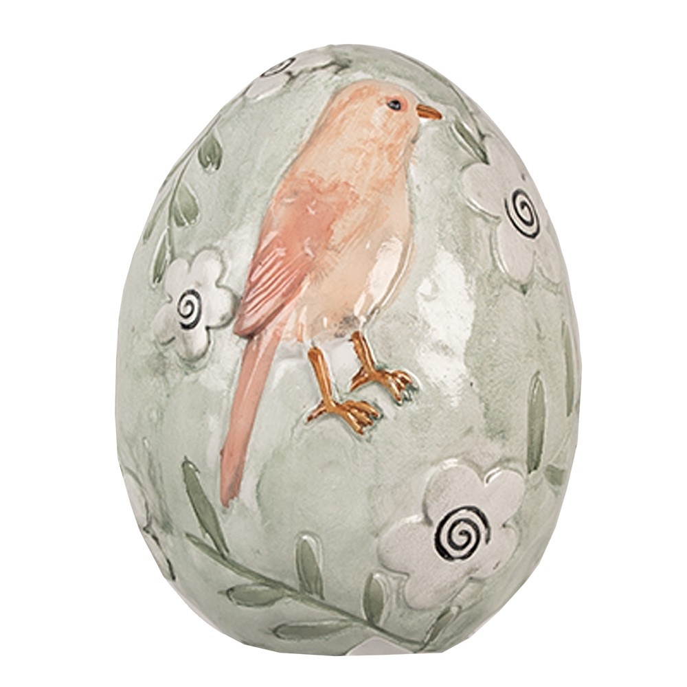 Dekorace zelené vajíčko s květy a ptáčkem - Ø 10*13 cm 6PR5043