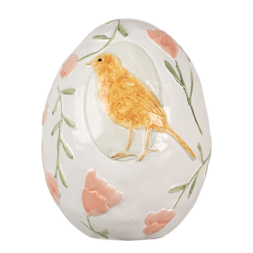 Dekorace bílé vajíčko s květy a ptáčkem - Ø 13*16 cm Clayre & Eef