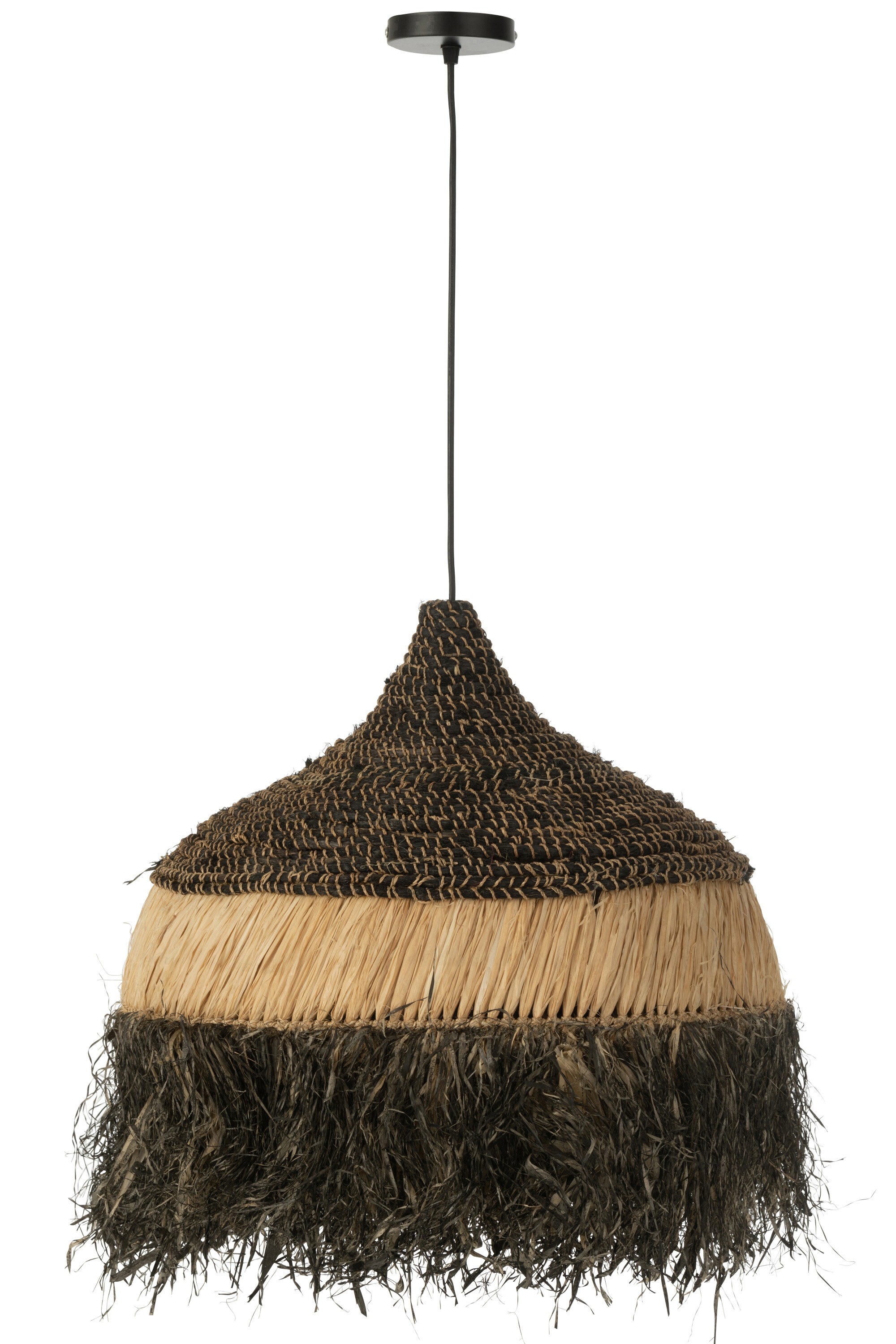 Závěsné černopřírodní ratanové světlo Raffia L - Ø 50*65 cm/ E27