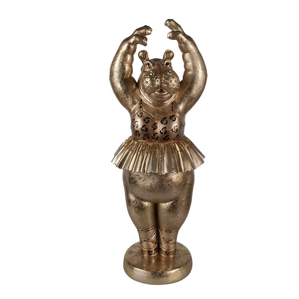 Levně Zlatá antik dekorace socha hrošice Ballerina Hippo - 23*23*64 cm 5PR0117