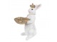 Bílo-zlatá dekorace králík s korunkou a podnosem - 16*13*22 cm