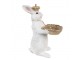 Bílo-zlatá dekorace králík s korunkou a podnosem - 16*13*22 cm