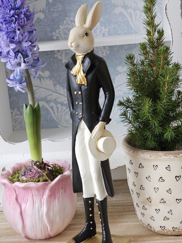 Dekorace králík elegán v černém fraku s kloboukem - 9*7*34 cm