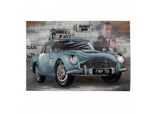 3D kovovo-dřevěný modrý obraz auto Iron Wood Car - 120*6*80 cm