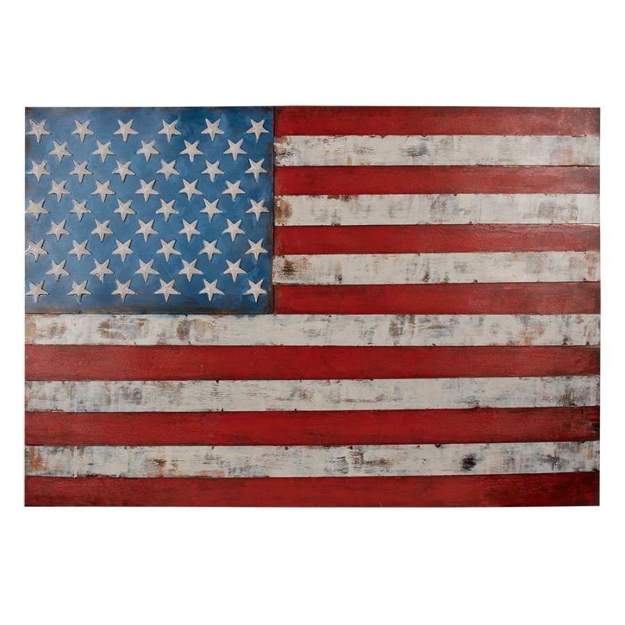 3D dřevěno-kovový obraz vlajka USA - 97*3*66 cm Clayre & Eef