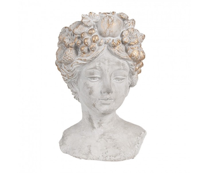 Šedý antik cementový květináč hlava ženy s květy S - 14*14*22 cm