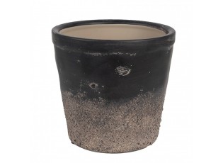 Černo-šedý keramický obal na květináč M - Ø 15*14 cm 