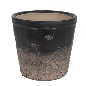 Černo-šedý keramický obal na květináč M - Ø 15*14 cm 