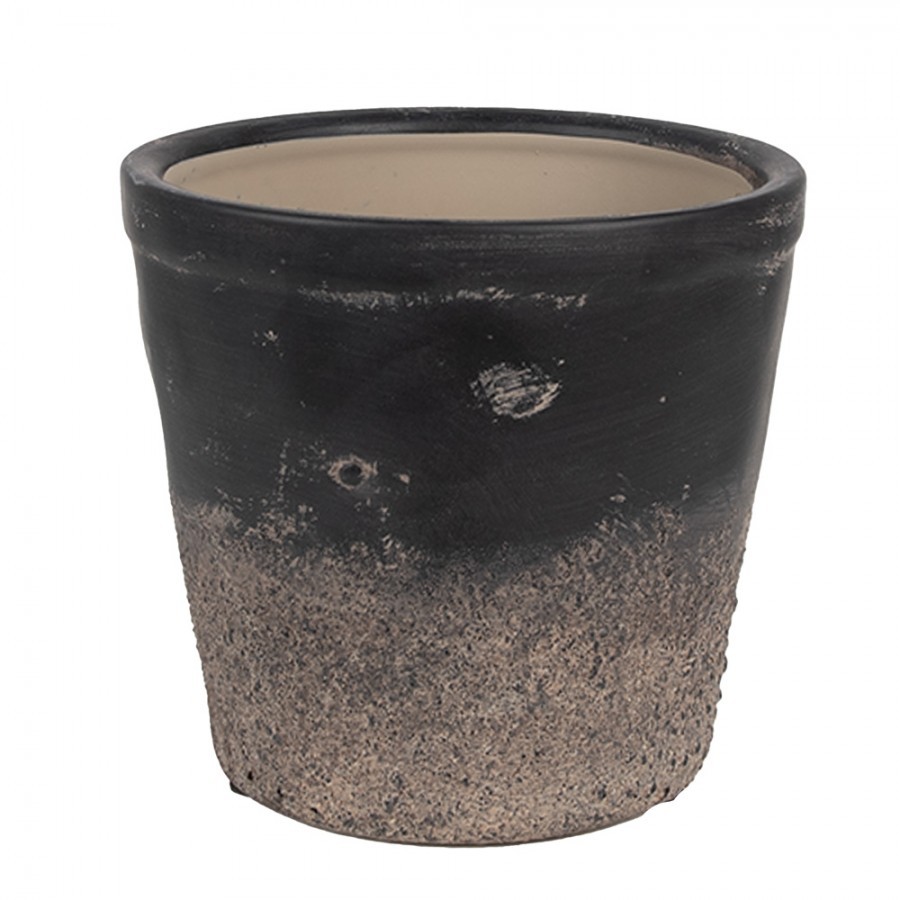 Černo-šedý keramický obal na květináč M - Ø 15*14 cm  Clayre & Eef