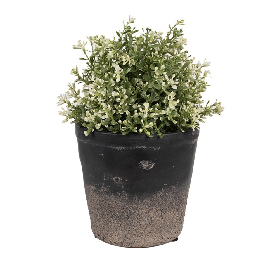 Černo-šedý keramický obal na květináč M - Ø 15*14 cm 