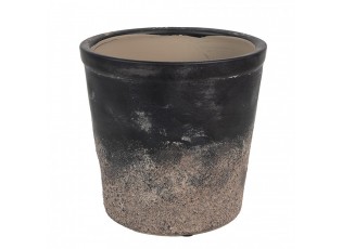 Černo-šedý keramický obal na květináč L - Ø 17*16 cm 