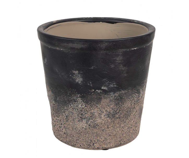 Černo-šedý keramický obal na květináč L - Ø 17*16 cm 