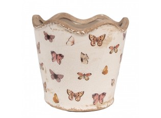 Béžový antik obal na květináč s motýlky Butterfly Paradise M - Ø 16*15 cm