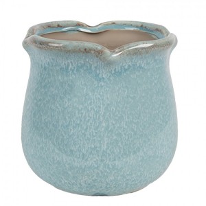 Modrý keramický obal na květináč s vlnitým okrajem M - Ø 12*12 cm