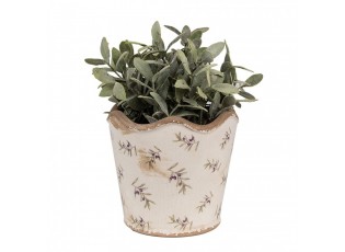 Béžový antik obal na květináč s olivami Olive Fields M - Ø 16*15 cm