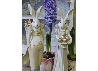 Dekorační soška králíka ve fraku v krémovém provedení - 11*10*37 cm