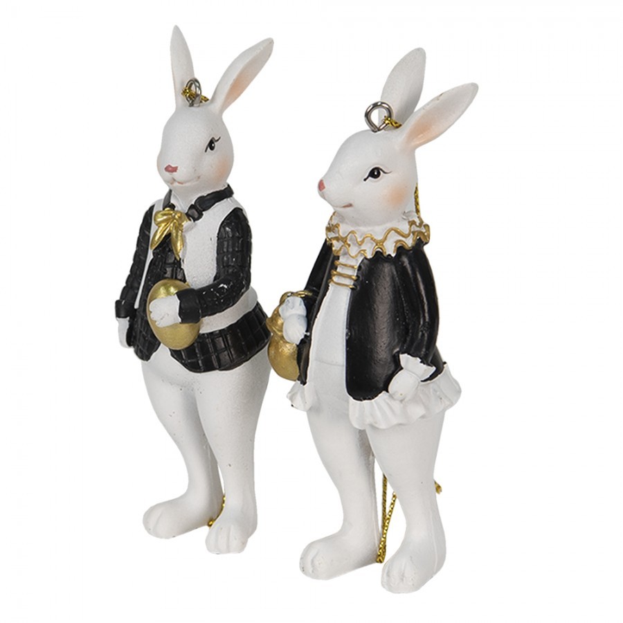 Set 2ks závěsná dekorace králík v obleku se zlatými vajíčky - 4*4*10 / 4*4*10 cm 6PR4784