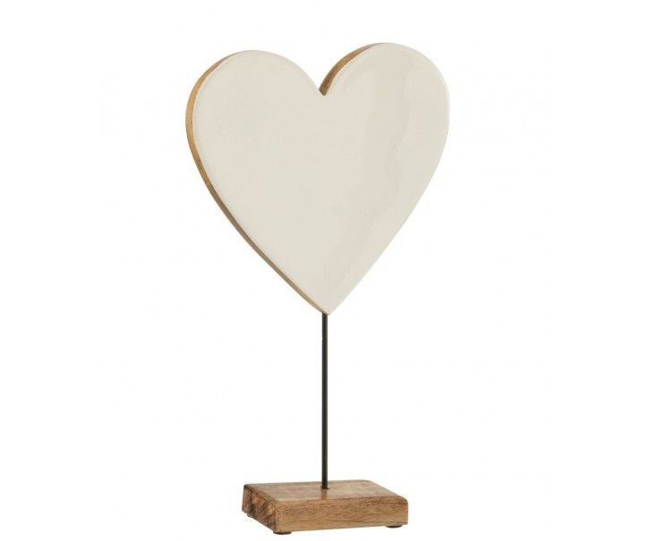 Hnědo-bílá dřevěná dekorace srdce na podstavci - 19*8*33 cm
