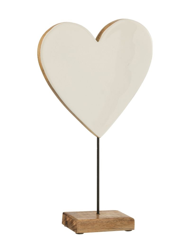 Hnědo-bílá dřevěná dekorace srdce na podstavci - 19*8*33 cm 40138