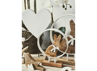 Hnědo-bílá dřevěná dekorace srdce na podstavci - 19*8*33 cm